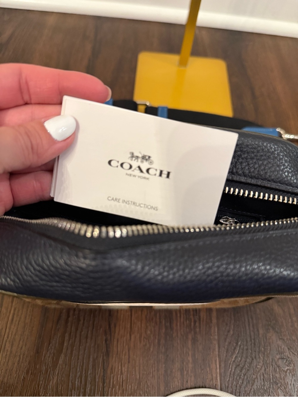 Coach Crossbody Bag in Brown, Black, Cream with Blue Strap Accents - Picture 7 of 9